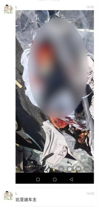 #广东河源  广东河源桂山路口一辆比亚迪汽车疑似实控撞上一辆大货车，汽车瞬间被撕成碎片，驾驶员面目全非，惨不忍睹